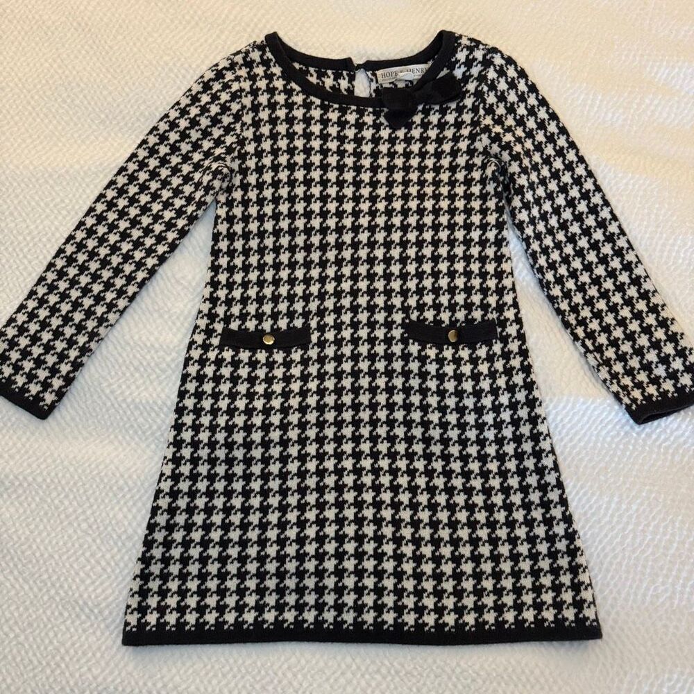 Hope & Henry | Houndstooth Sweater Dress | Black White Bow | Girls 5